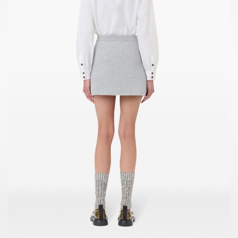 GANNI silver sparkle tinsel zip up mini skirt NWT new size large - Picture 14 of 16